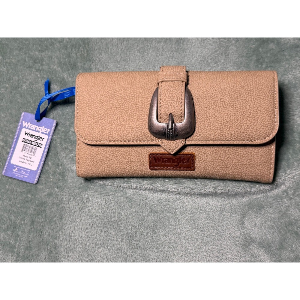 Wrangler Tan Pebbled Vegan Leather Western Buckle Tri-Fold Wallet WG168-W012TN